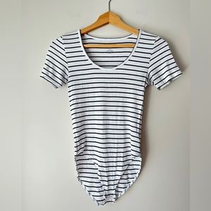 American Eagle White and Black Striped Bodysuit
